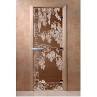 Дверь стеклянная DoorWood 900*2000 "Береза Бронза" стекло бронза прозрачная 8 мм, коробка ольха, ручка алюминий/дерево